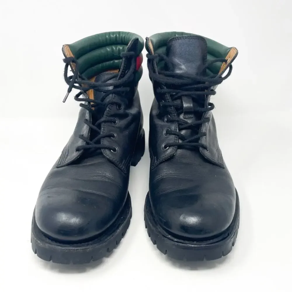 GUCCI Marland Black Leather Web Stripe Hiking Boot UK 7.5